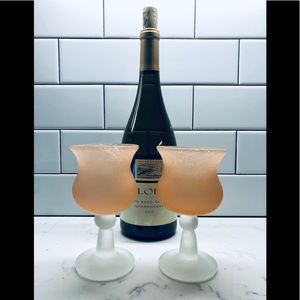 Hand blown Frosted wine glass set/2